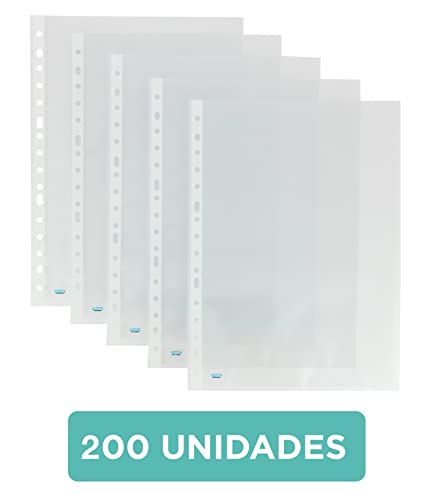Elba Fundas PlÃ¡stico A4 Transparente, 200 Unidades, Multitaladro, Polipropileno Piel de Naranja 70