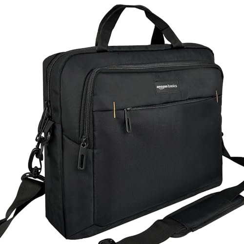 Amazon Basics - MaletÃ­n compacto para portÃ¡til con correa para el hombro y bolsillos para accesorios (14Â pulgadas, 35,6Â cm), negro, 1Â unidad