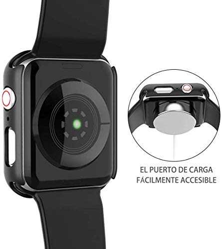 Misxi Negro Funda Apple Watch Serie 6 / SE/Series 5 / Serie 4 44mm con Protector de Pantalla Cristal Templado [2-Piezas], HD ProtecciÃ³n Completa Carcasa para iWatch - Negro
