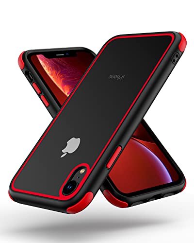 MobNano Funda para iPhone XR Silicona Transparente PC/TPU Bumper Antigolpes Caso para iPhone XR Negro/Rojo