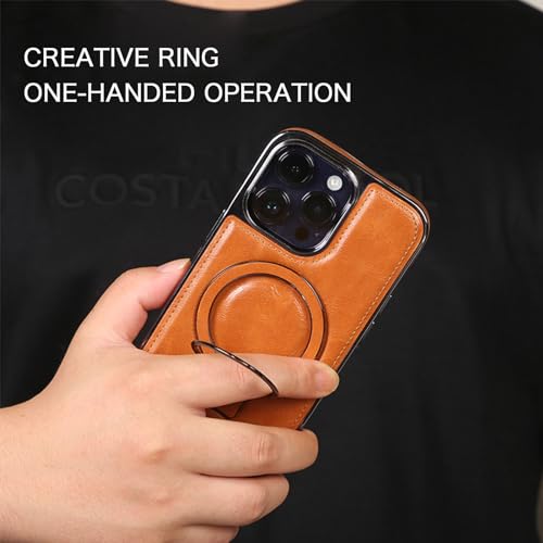 OSEVIO Transmitg - Funda de piel de lujo invisible para iPhone 15/14/13/12 Pro Max, con soporte magnÃ©tico invisible para anillo (para lphone 12 Pro Max, marrÃ³n)