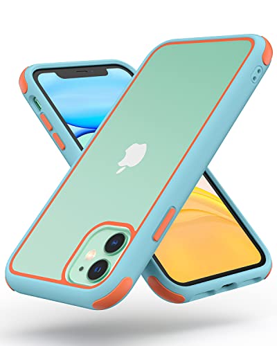 MobNano Funda para iPhone 11, Silicona Transparente PC/TPU Bumper Antigolpes Caso para iPhone 11 - Naranja/Azul Claro