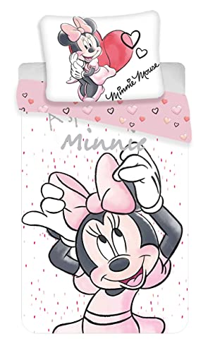 Disney Minnie White Juego de funda nÃ³rdica y almohadÃ³n, en algodÃ³n, para cama individual