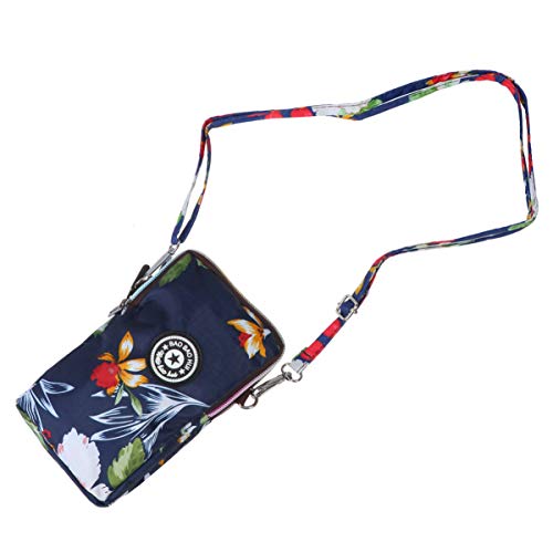 FENICAL bolso del telÃ©fono mÃ³vil con cremallera y estampado de flores bolso colgante de hombro de moda para mujer para viajes compras azul marino