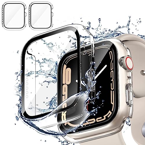 [2 Piezas] Transparente Fundas Apple Watch Serie 6 / SE/Series 5 / Serie 4 40mm con Protector de Pantalla Cristal Templado,HD Anti-Choque Cobertura Completa Carcasa para iWatch (40mm)