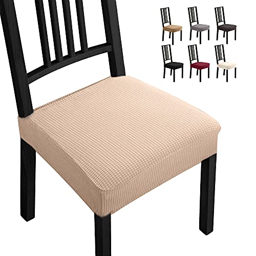 Fundas para sillas Pack de 6 Comedor elasticas, Diseno Jacquard Cubiertas de asiento Extraibles y Lavables-Decor Restaurante (Beige)-B