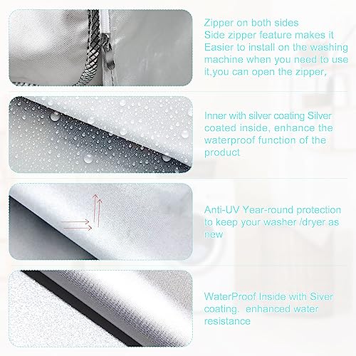 Funda Exterior Impermeable para Lavadora y secadora de carga Frontal - Cubierta Interior Anti-Ultravioleta, Silver Edge Zip