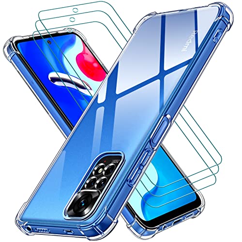 ivoler Funda para Xiaomi Redmi Note 11 4G / Xiaomi Redmi Note 11S 4G con 3 Piezas Cristal Templado, Carcasa Protectora Antigolpes Transparente, Suave TPU Silicona Caso Delgada Anti-Choques Case