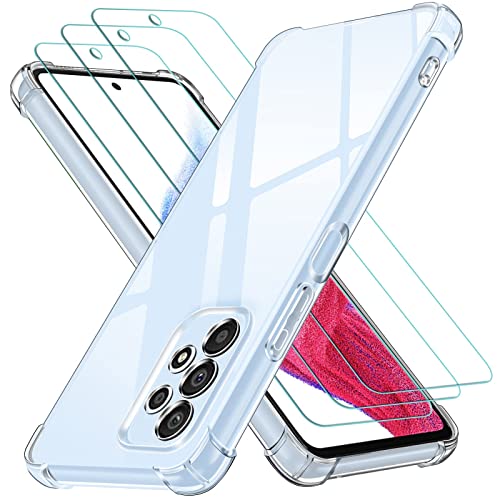 ivoler Funda para Samsung Galaxy A53 5G con 3 Piezas Cristal Templado, Carcasa Protectora Antigolpes Transparente, Suave TPU Silicona Caso Delgada Anti-Choques Case