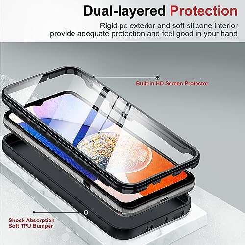LeYi Funda para Samsung Galaxy A14 4G/5G, Carcasa con Protector de Pantalla Integrado, 360 Grados Antigolpes Antichoque Resistente Silicona Bumper TPU Case para Samsung A 14 4G/5G,Negro