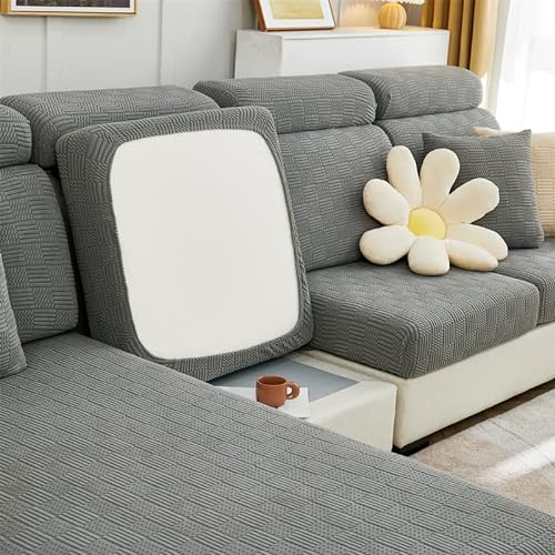 Fundas de asiento de sofá - Suave estiramiento Cojín Cubierta Protectora de sofá Chaise (Cookie Gris)