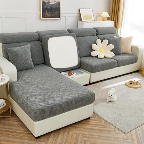 Fundas de asiento de sofá - Suave estiramiento Cojín Cubierta Protectora de sofá Chaise (Cookie Gris)